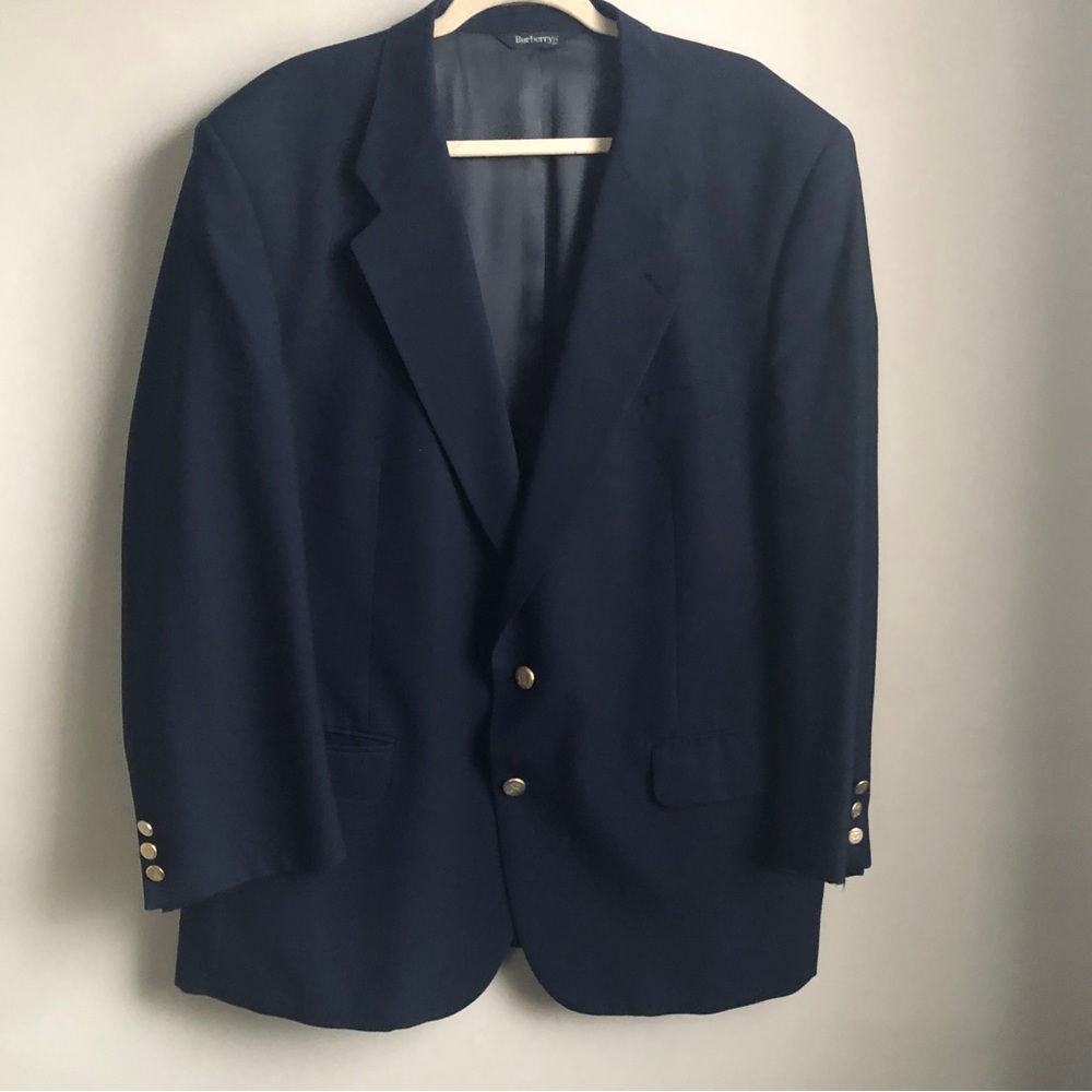 BURBERRYS Navy Blue Loomed Super 100's Wool Suit Jacket Mens See Descrip 4 Meas.